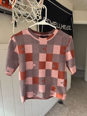 Louis Vuitton Pink & Rust Checker Knit Top